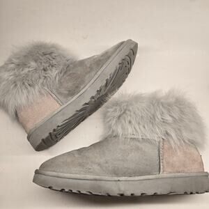 Ugg Gray & Violet Mini Toscana Cuff Suede Shearling Fur Trim Ankle Booties SZ 11